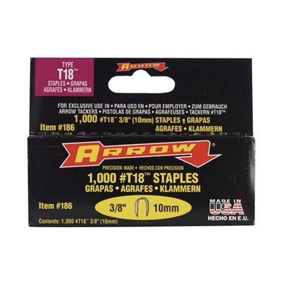 Arrow Fastener 186 3/8" T18 Staples 1,000 Count