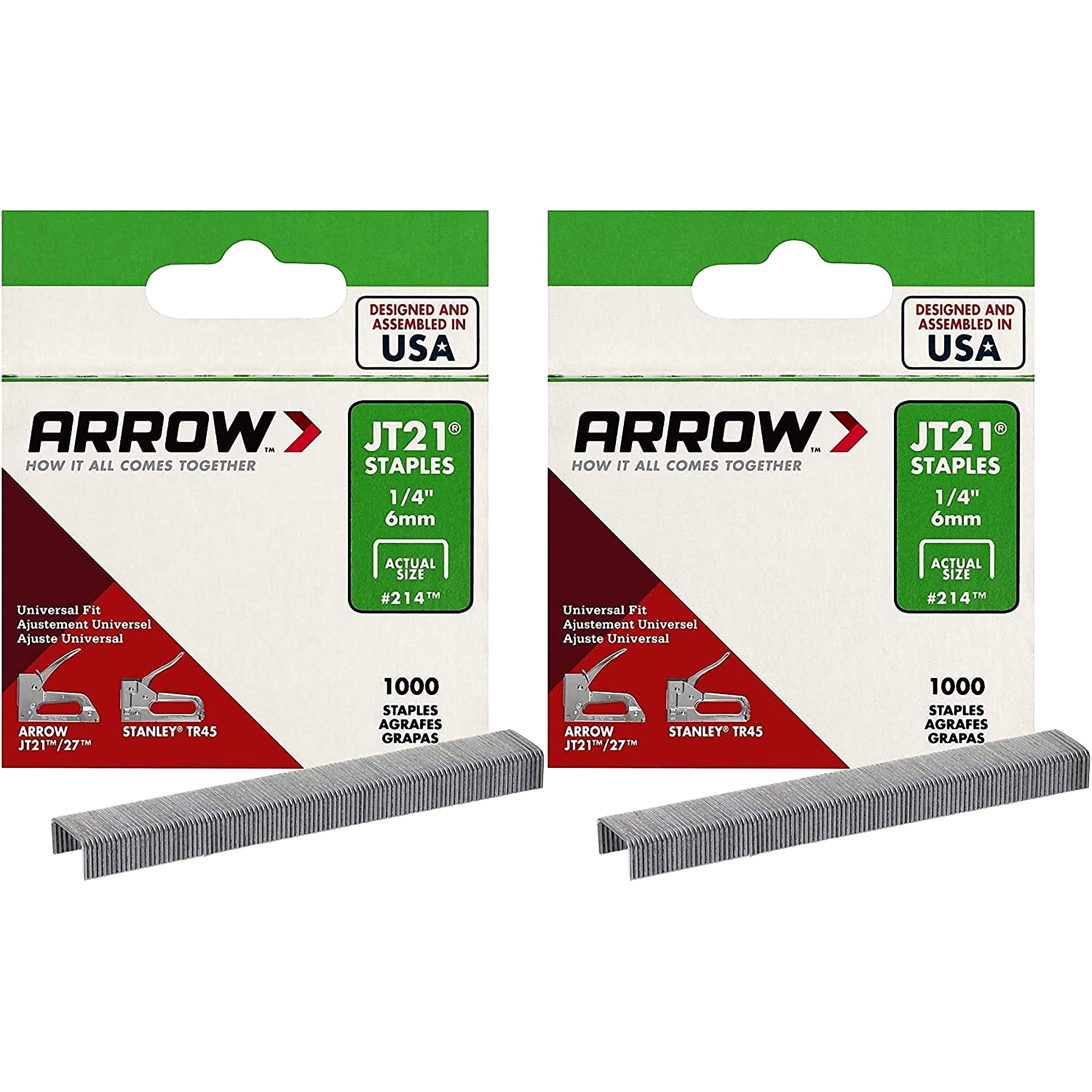 Arrow Fastener 214 Genuine JT21 1/4-Inch Staples, 1,000-Staples - 2 Pack