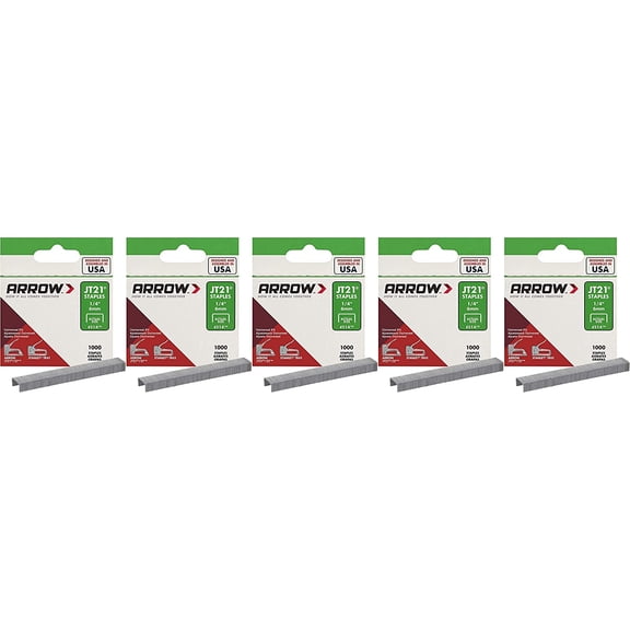 Arrow Fastener 214 Genuine JT21 1/4-Inch Staples, 1,000-Staples - 5 Pack