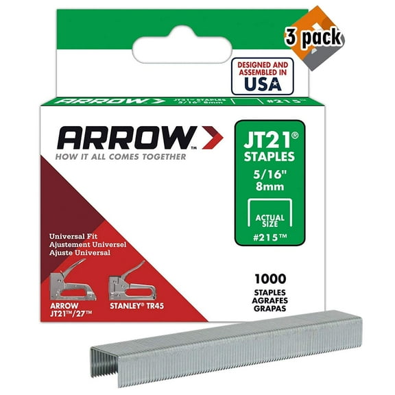 Arrow Fastener 215 Genuine JT21/T27 5/16-Inch Staples, 1,000-Pack - 3 Pack