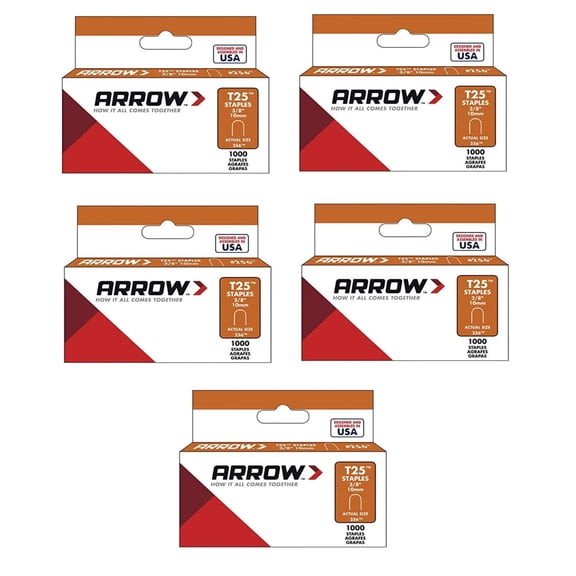 Arrow T25 Genuine 3/8-Inch Staples - For T25 Staple Guns - 5 Pack, Silver