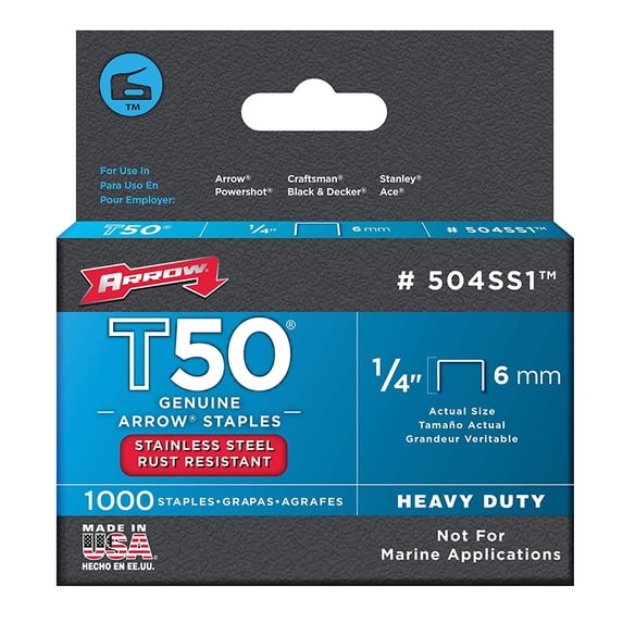 Arrow Fastener 504SS1 Staples 1000 Pack, 1/4 in.