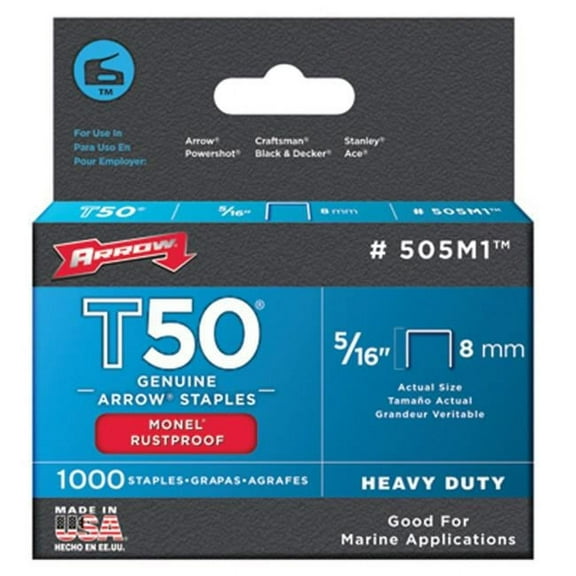 Arrow Fastener 505M1 .31 in. Monel Staples, T50, Pack of 1,000
