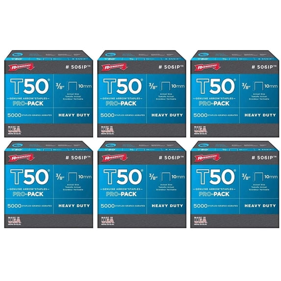 Arrow Fastener 506IP 3/8" T50 Staples, 6-Pack