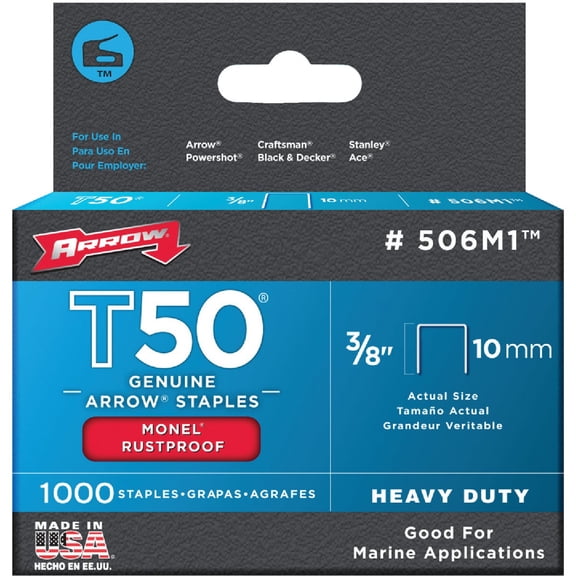Arrow Fastener 506M1 Genuine T50 Monel Rustproof 3/8-Inch Staples, 1,000-Pack - 4 Pack