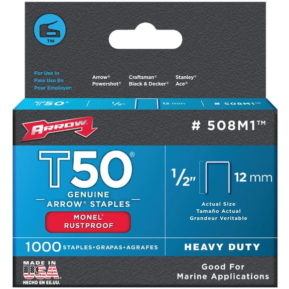 Arrow Fastener 508M1 1/2" T50 Monel Staples