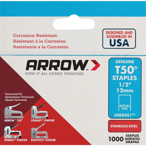 Arrow Fastener 508SS1 Genuine T50 1/2-Inch Stainless Staples, 1, by Arrow Fastener