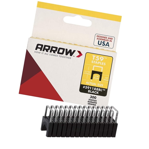 Arrow Fastener 591188BL Genuine T59 Insulated Black 1/4-Inch by 5/16-Inch Staples, 300-Pack - 1