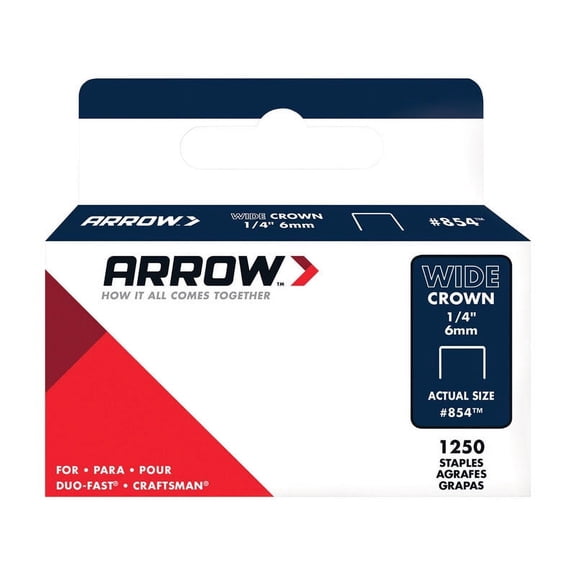 Arrow Fastener 2862969 No.854 0.25 x 0.5 in. Galvanized Steel Wide Crown Staples, 18 Gauge, Gray - Pack of 1250