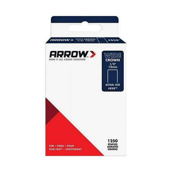 Arrow Fastener 858SP Wide Crown Standard Staples, Galvanized Steel, Grey, 1/2" x 1/2"
