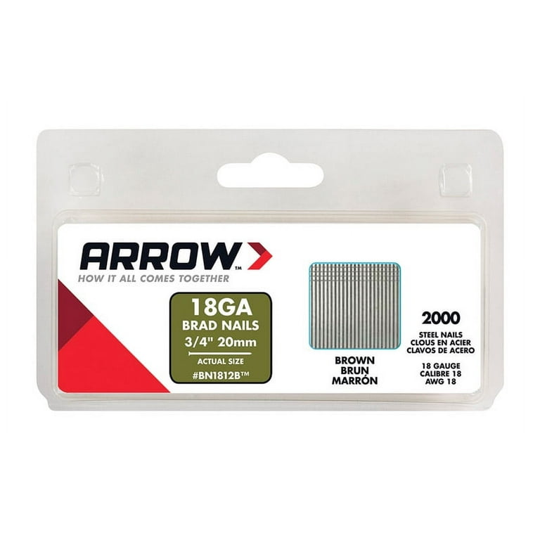Arrow BN18 18 Ga. X 3/4 in. L Galvanized Steel Brad Nails 2000 pk 0.8 lb Arrow BN18 18 Ga. X 3/4 in. L Galvanized Steel Brad Nails 2000 pk 0.8 lb