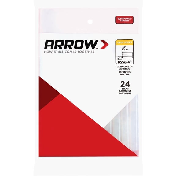 Arrow Fastener Glue Sticks - 24 Pack, 4" x 1/2", Superpower Slow Set, Woodworking