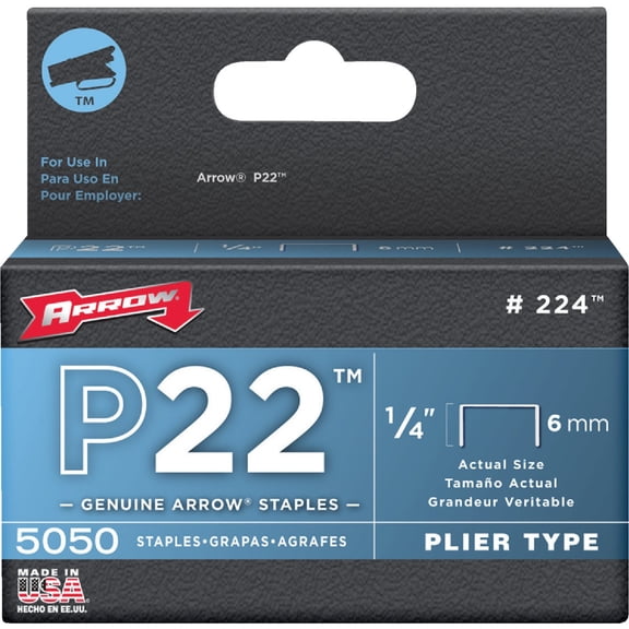 Arrow Fastener P22 Staple 224-1/4 Inch Metal U-Shape Staples, 5050 Pack, for Plier Stapler