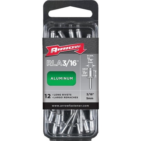 Arrow Fastener Aluminum Rivets RLA3/16 - Long 3/16" Rivet - 12 Count