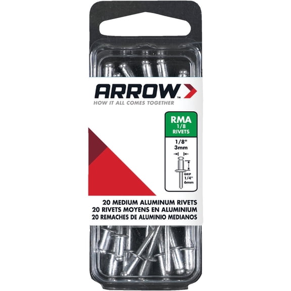 Arrow Fastener RMA1/8 Aluminum Rivets - 1/8" Medium Blind Rivets, 20 Count
