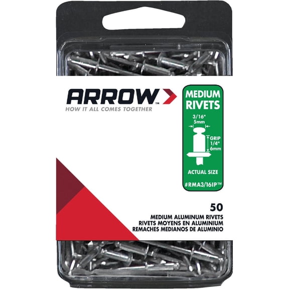 Arrow Fastener RMA3/16IP Medium Aluminum 3/16-Inch Rivets, 50-Pack
