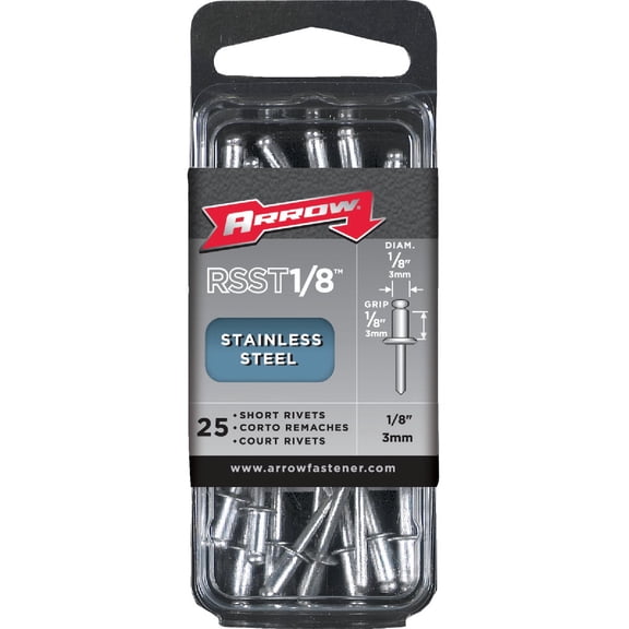 Arrow Fastener RMST1/8 Stainless Steel Blind Rivets - 1/8 In, Medium, 20 Count, Fasteners