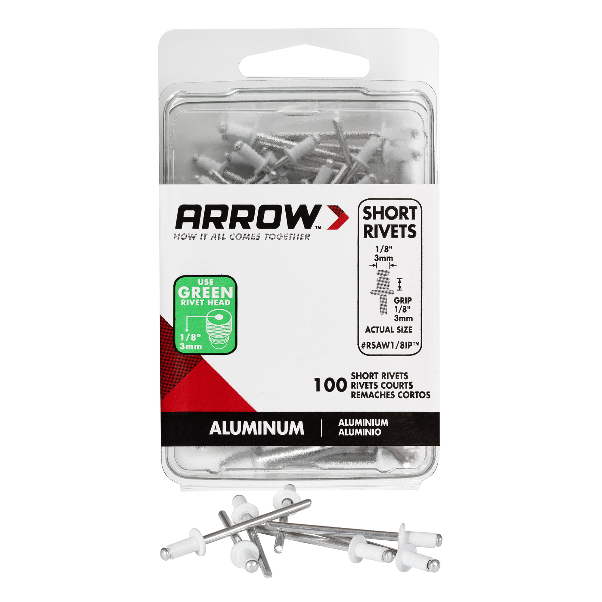 Arrow Fastener RSAW1/8IP Short White Aluminum 1/8-inch Rivets, 100-Pack 