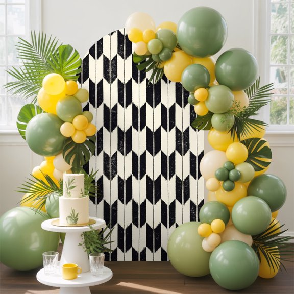 Arrow Feathers Arch Backdrop Cover, 4FT, Retro Black Beige Arrow Feather Spandex Arch Covers Double-Sided Backdrop for Wedding Birthday Party Photo Background Decoration