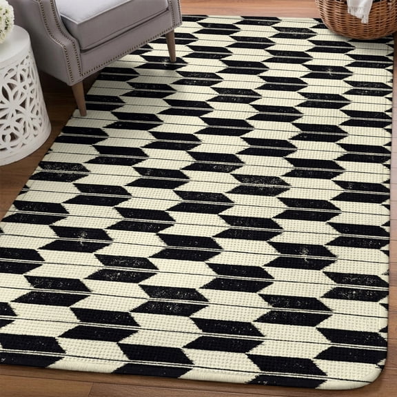 Arrow Feathers Area Rugs for Living Room 5x6, Retro Black Beige Arrow Feather Washable Area Rug with Non Slip Backing, Stain Resist Linen Carpet for Bedroom, Dining Room, Entryway, Entrance