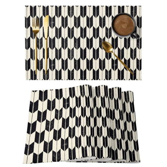 Arrow Feathers Placemats Set of 12, Retro Black Beige Arrow Feather Non-Slip Place Mats Washable Table Mats for Kitchen Dining Table Decorations Indoor/Outdoor