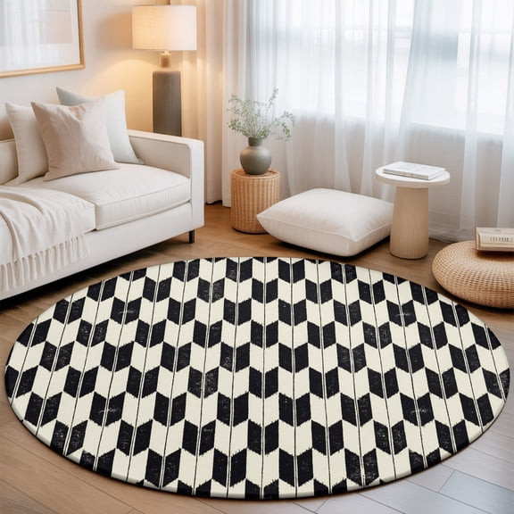 Arrow Feathers Washable Round Area Rug 3 ft, Retro Black Beige Arrow Feather Soft Non Slip Rugs Stain Repellent Indoor Felt Carpet for Living Dining Room Bedroom Home Office