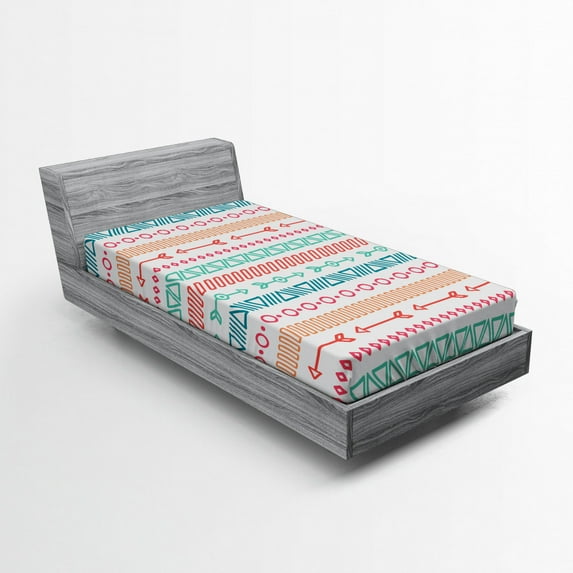 Ambesonne Colorful Fitted Sheet, Aztec Tribe Maya Arrow, Twin XL Size, Multicolor