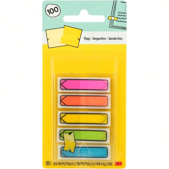 Arrow Flags, 0.47 x 1.7 in, Bright Colors, 1 Dispenser, 100 Flags