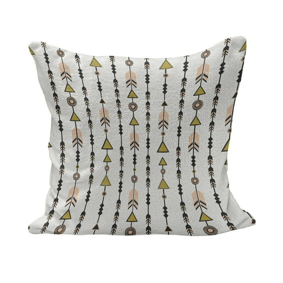 Arrow Fluffy Throw Pillow Cushion Cover, Style Arrow and Geometric Pattern in Retro Style Cultural Boho, Rectangle Accent Pillow Case, 26" x 16", Black Pink Green, by Ambesonne