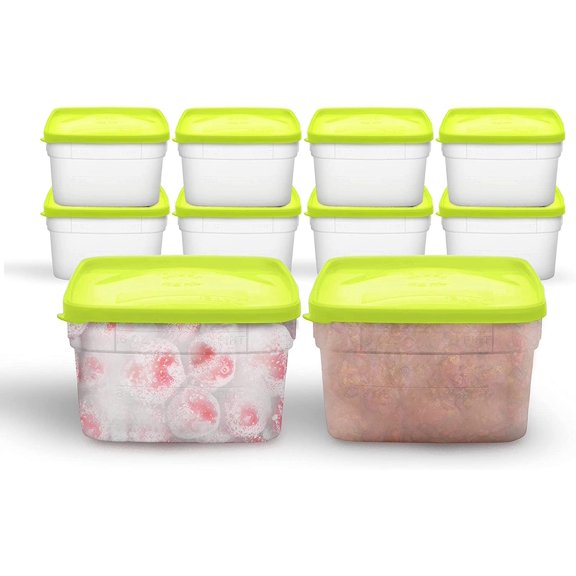 Arrow Freezer Containers 1 Pint - 10 pk with Lids Reusable Plastic Food Storage Prep Store Freeze BPA Free Dishwasher Safe