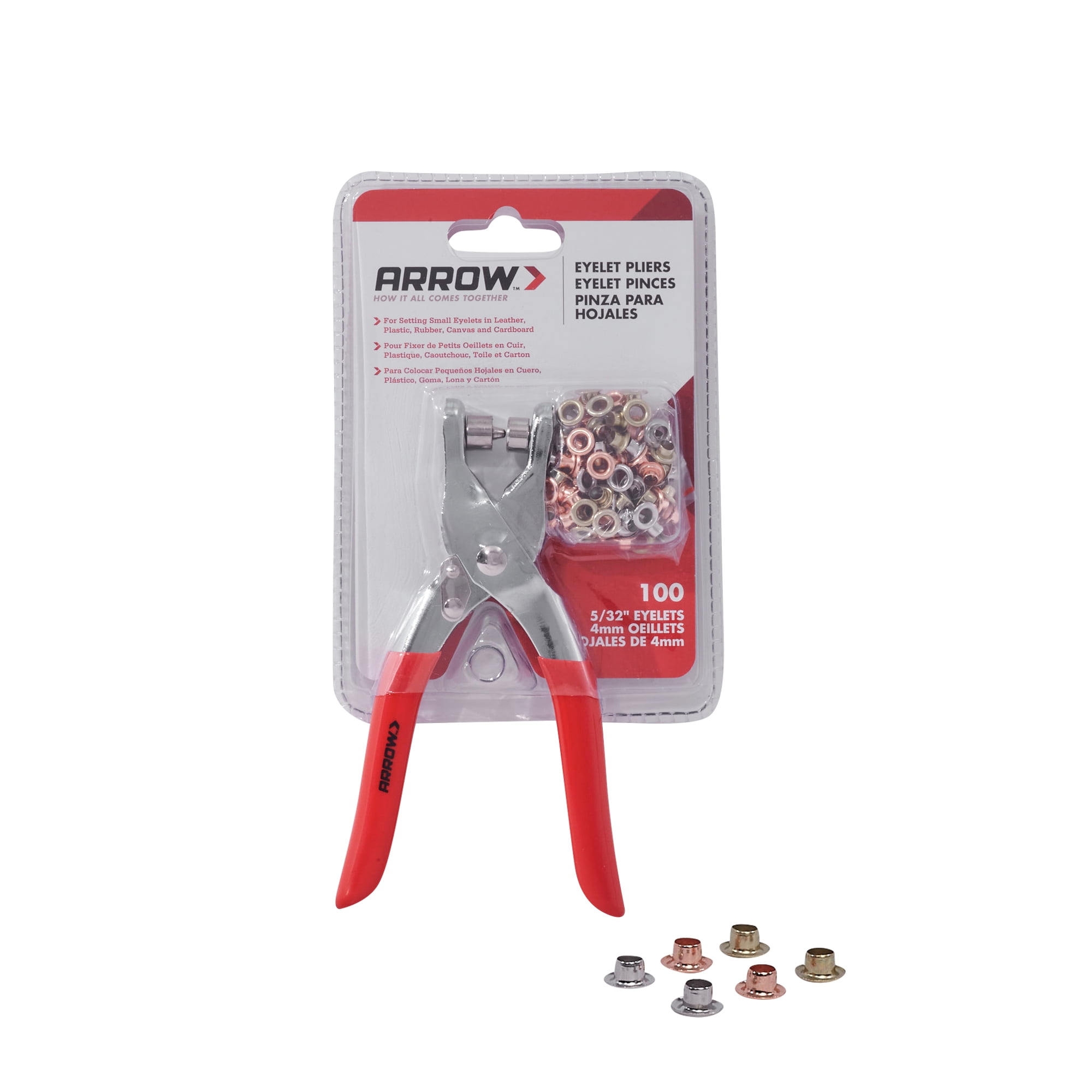 Ergonomic Red Handle Steel Eyelet Plier Kit with Multicolored Eyelets
