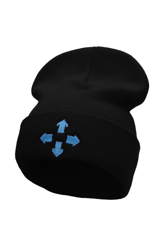 Arrow Game Pad Embroidered 12 Inch Long Knitted Beanie - Black OSFM