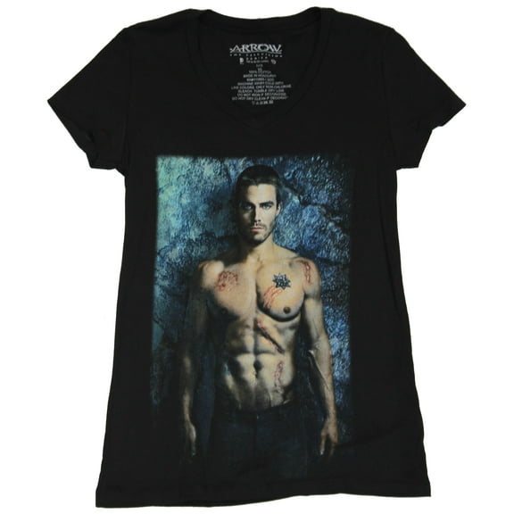 Arrow Girls Juniors T-Shirt - Photo Image of Shirtless Green Arrow (Small)