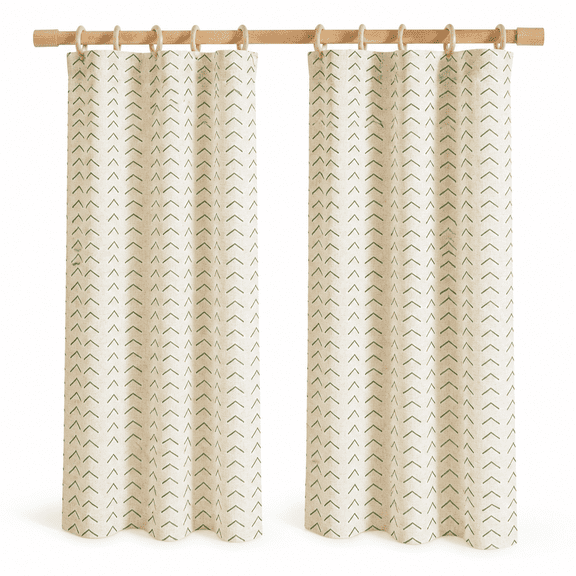 Arrow | Green on Linen 50"W x 96"L (Pack of 2) Boho Linen Farmhouse Curtain Panels