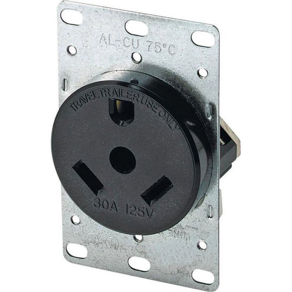 Arrow Hart 1263-BOX Straight Blade Power Receptacle, 125 V, 30 A, 2 Pole, 3 Wire, Black