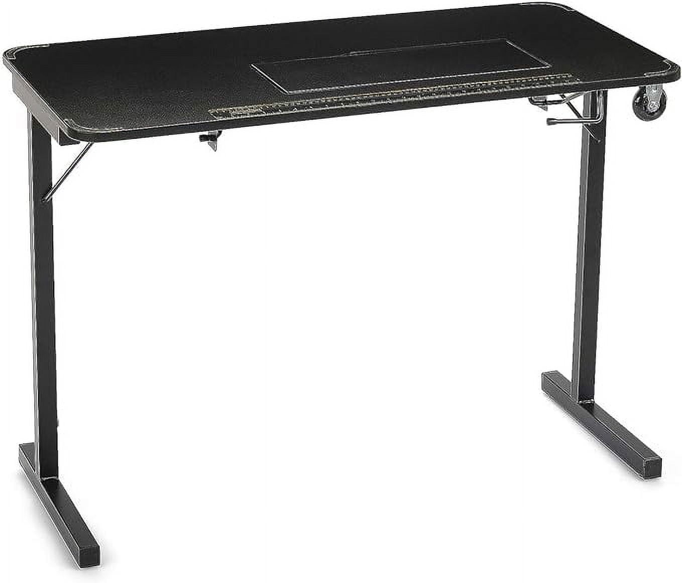 Black Steel and Composite Vintage Sewing Table with Wheels