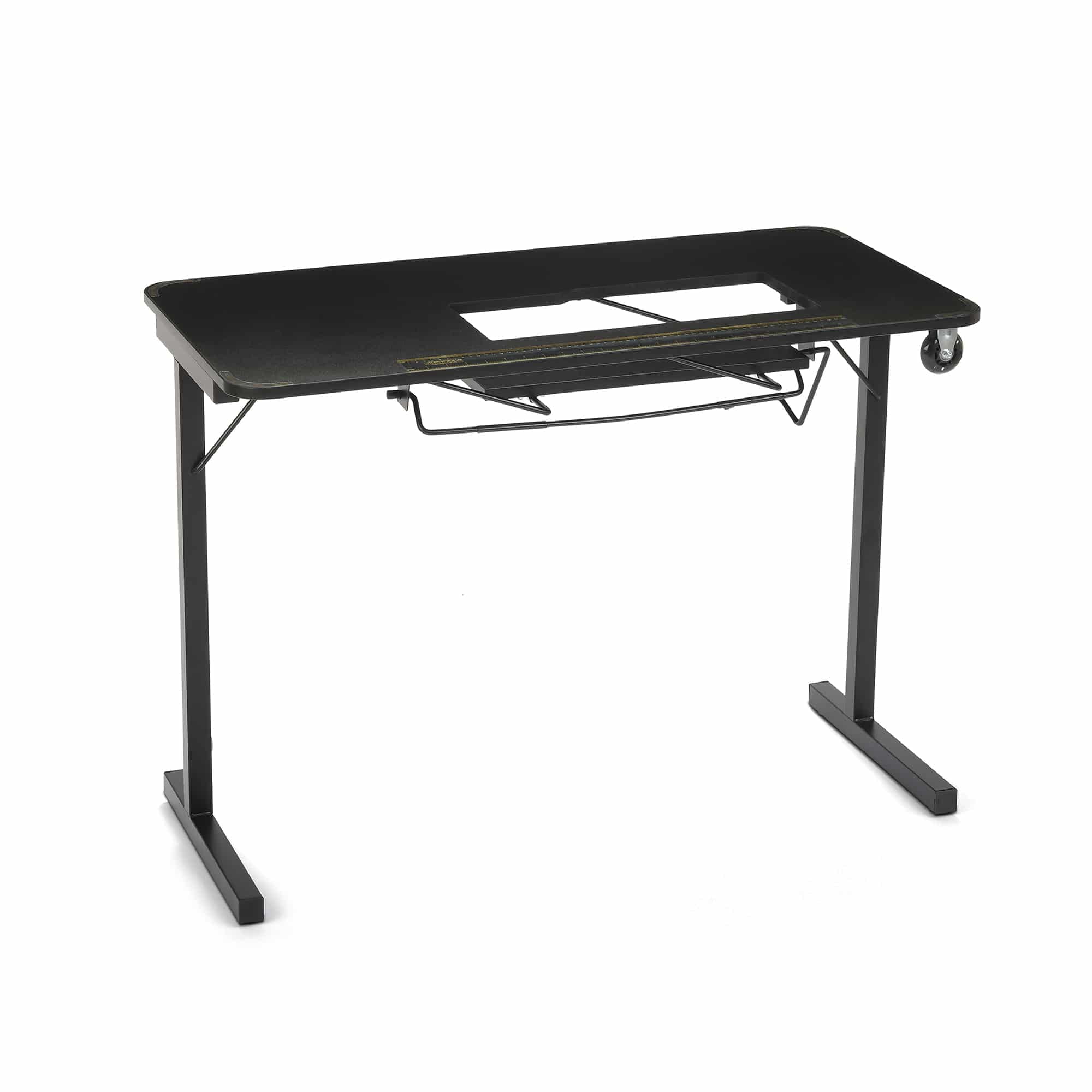 Black Steel and Composite Vintage Sewing Table with Wheels