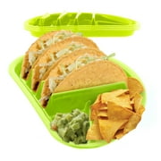 Arrow Home Plastic Fiesta Taco Plate, Holds 3 Tacos and 2 Sides - 4 Pack (Green)