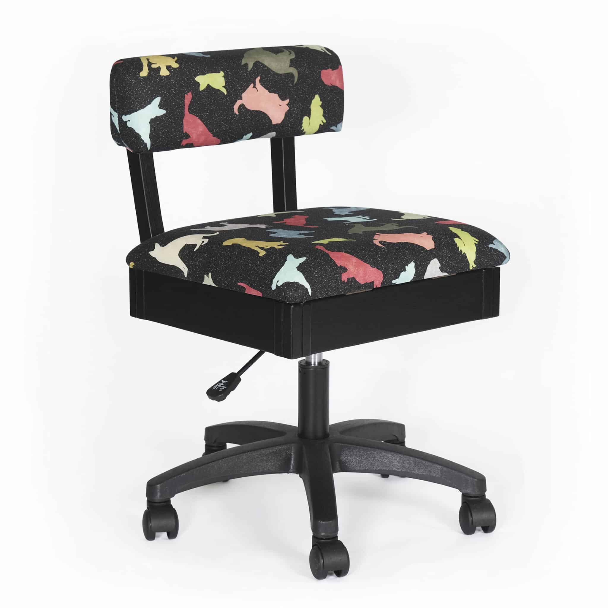 Black Fabric Swivel Armless Sewing Chair with Dog Print