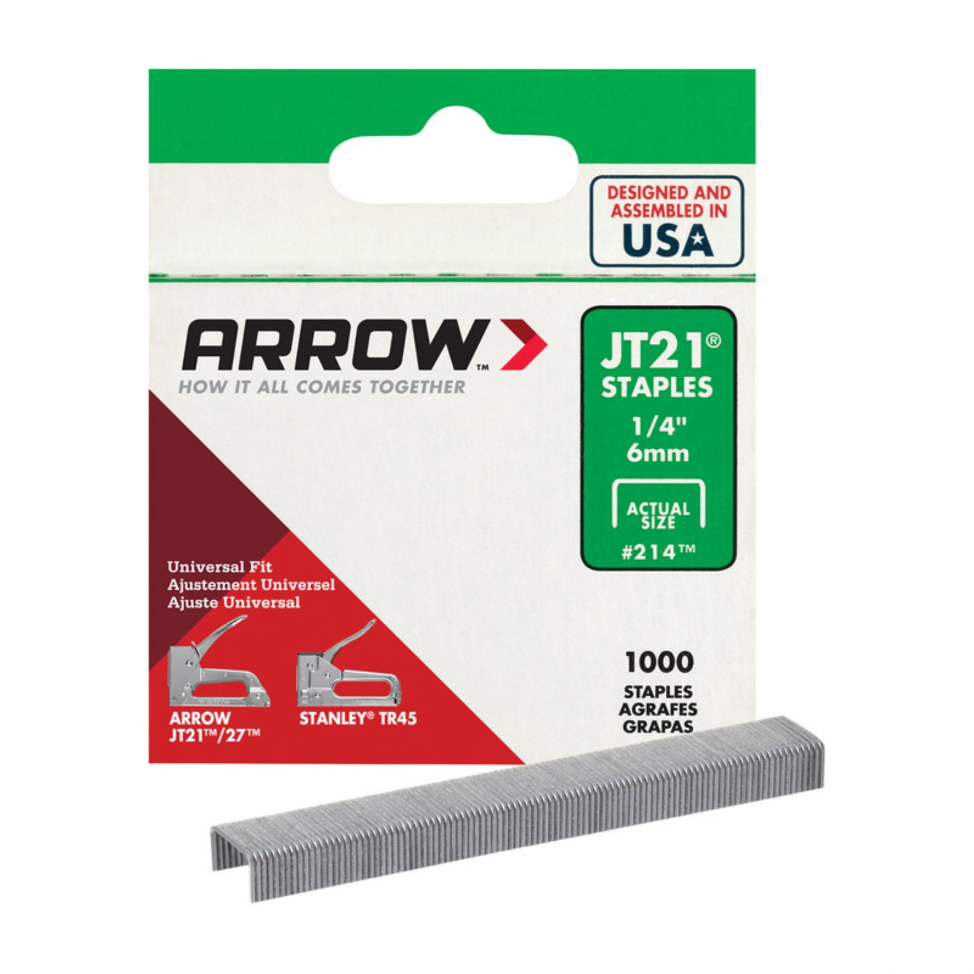 Arrow 1/4 inch JT21 Staples - 1,000 Count
