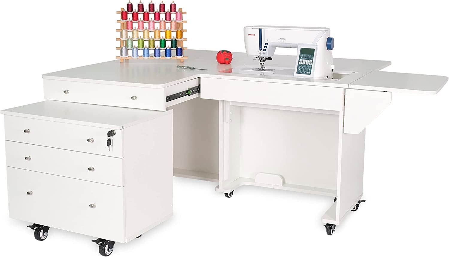 White Ash Hydraulic Sewing Cabinet with Storage Drawers