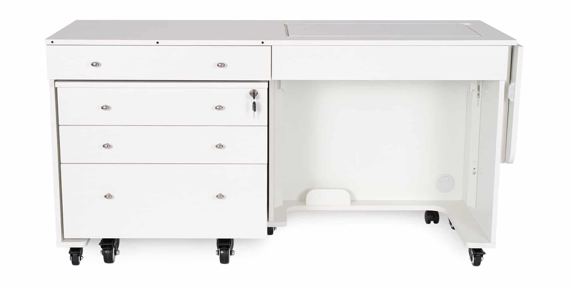 White Ash Hydraulic Lift Sewing Cabinet with Storage Drawers