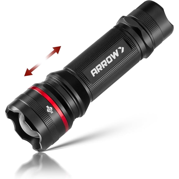 Arrow LED Flashlight 500 Lumens, Zoomable Flash Light with High-Low-Strobe Modes, Bright Handheld Flashlights for Outdoor, Camping, Repair, or Emergency Use, 3 AAA Batteries Included
