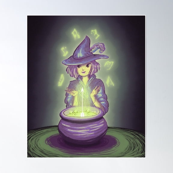Arrow Magic Witch With Bubbling Cauldron Poster Wall Art, Modern Wall Decor For Living Room Bedroom, 12x18 UNFRAMED