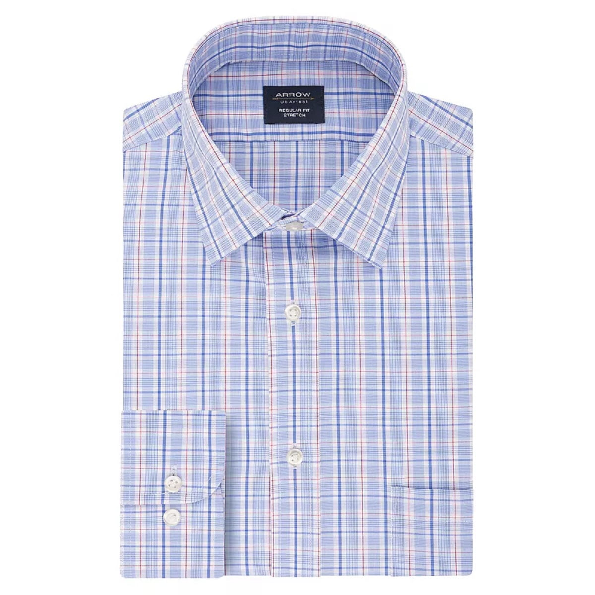 Arrow Mens Classic/Regular-Fit Non-Iron Performance Stretch Plaid Dress Shirt, 14-14 12 32-33, Blue