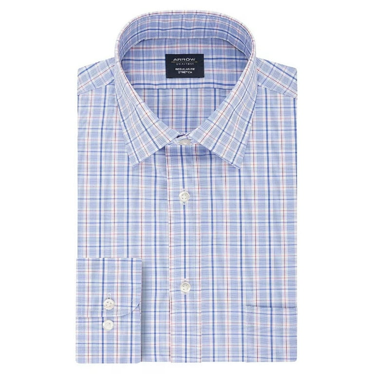 Arrow Men's Classic Fit Non-Iron Blue Plaid Dress Shirt, Regular