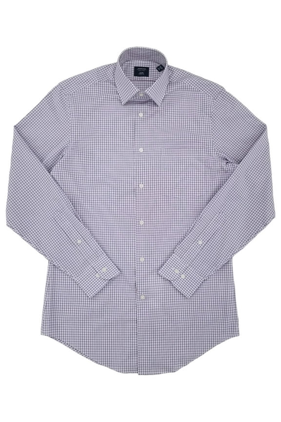 Mens Merlot Check Stretch Long Sleeve Dress Shirt Medium 34/35