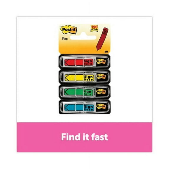 "Arrow Message 0.5"" Page Flags w/Dispensers, ""Sign Here"", Asst Primary, 30 Flags Dispenser, 4 Dispensers/Pack | Bundle of 10 Packs"