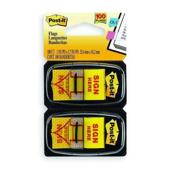 Arrow Message 1 Page Flags "Sign Here", Yellow, 2 50-Flag Dispensers/Pack