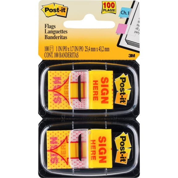 Arrow Message 1" Page Flags, "sign Here", Yellow, 2 50-Flag Dispensers/pack | Bundle of 5 Packs